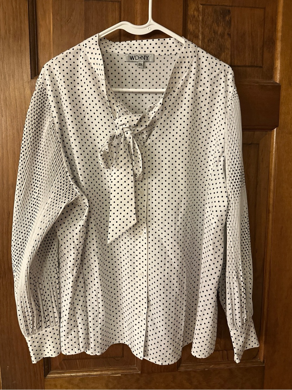 WD•NY Polka Dot Long Sleeve Button Up Blouse Shirt Size 2X